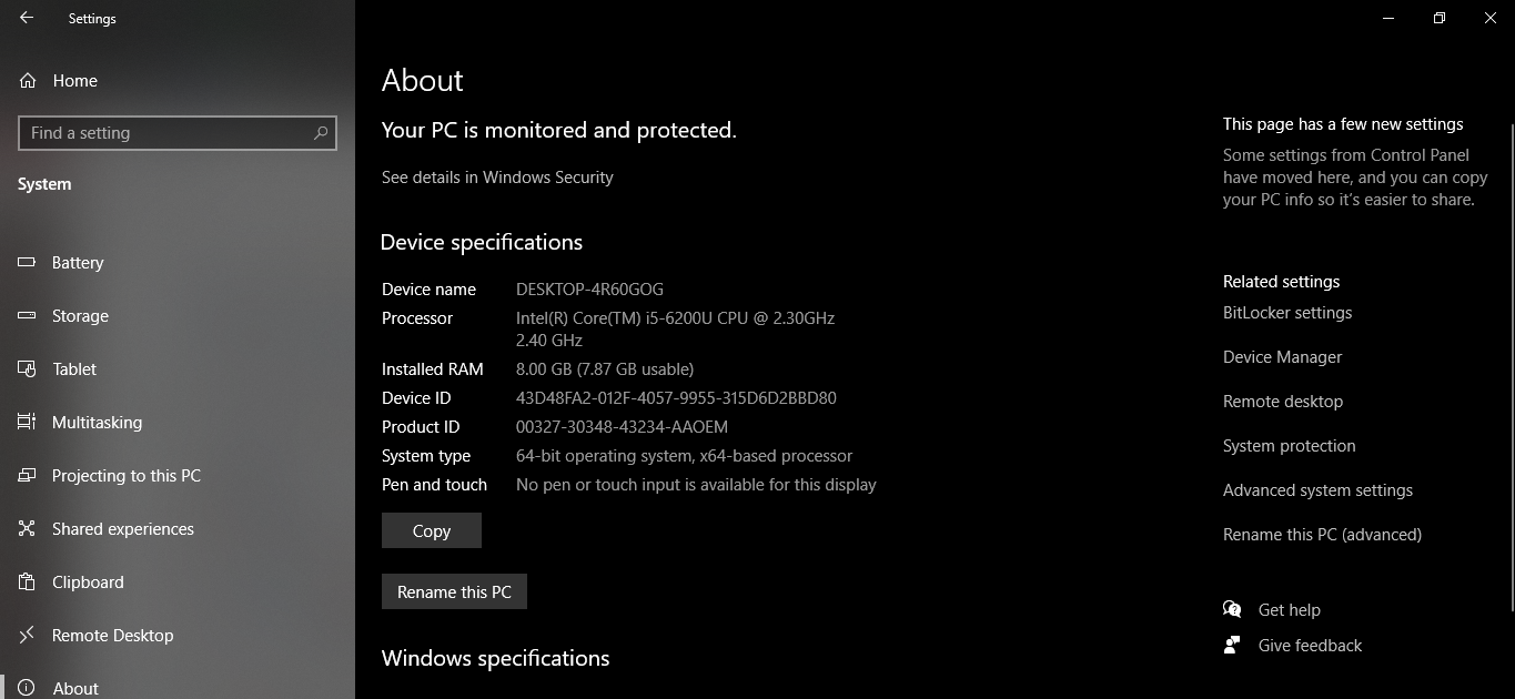 Окно дополнительных параметров системы в Windows с доступом к настройкам быстродействия
