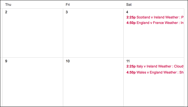 Подписанный календарь отображается в Google Calendar