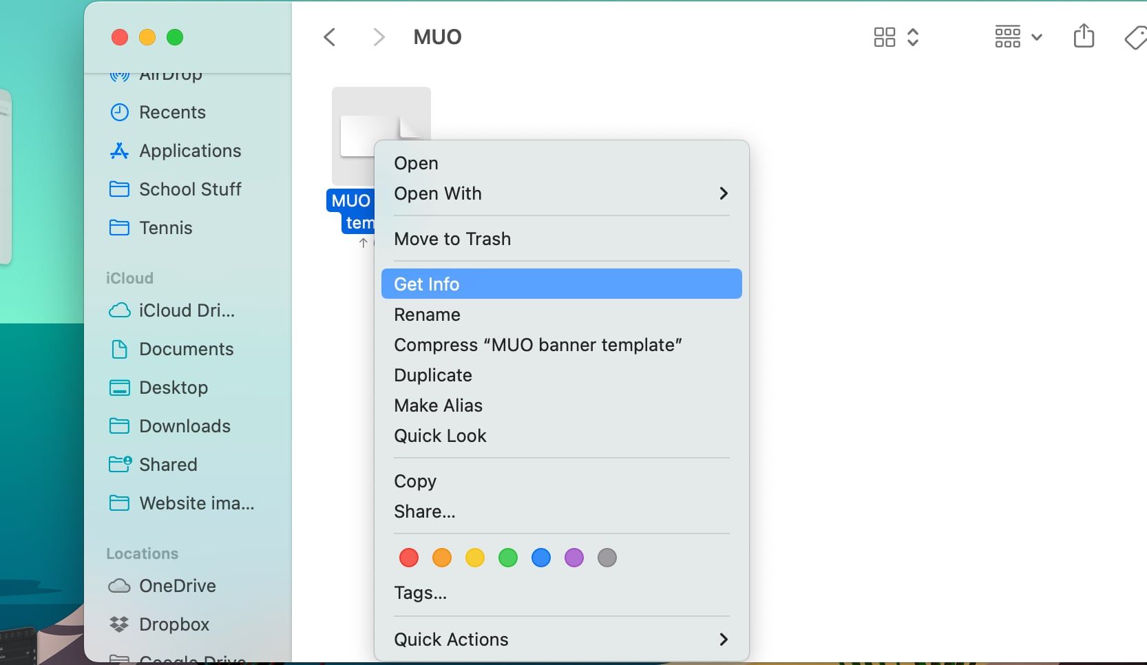 Контекстное меню файла в macOS