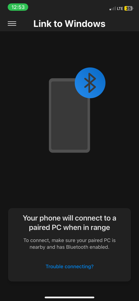 Первый экран Link to Windows на iPhone