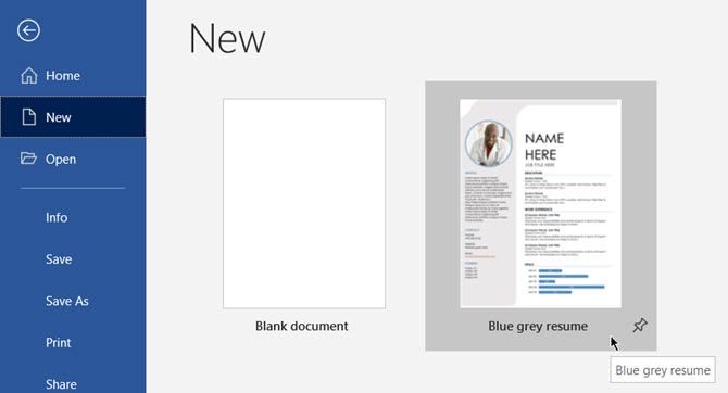 Select a template in Microsoft Word