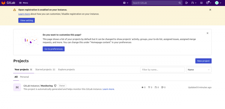 Панель управления GitLab
