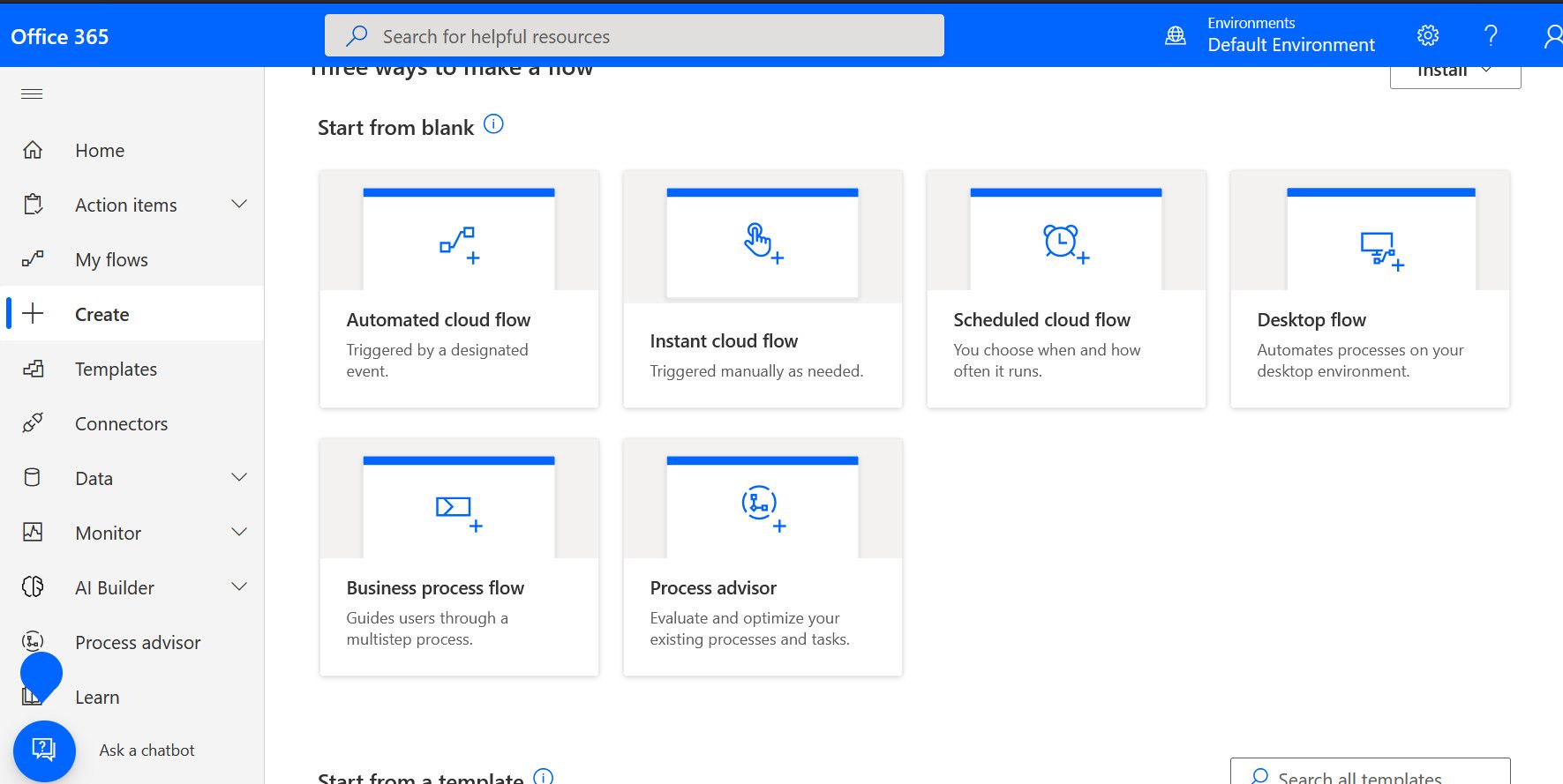 Интерфейс Power Automate: создание потока
