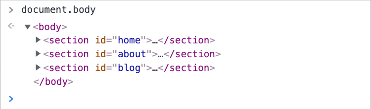 Консоль JavaScript с узлом body документа