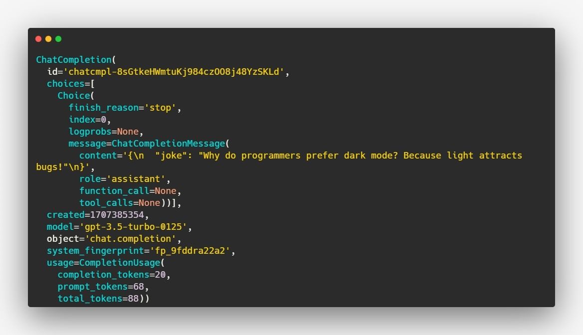 Формат ответа ChatGPT API