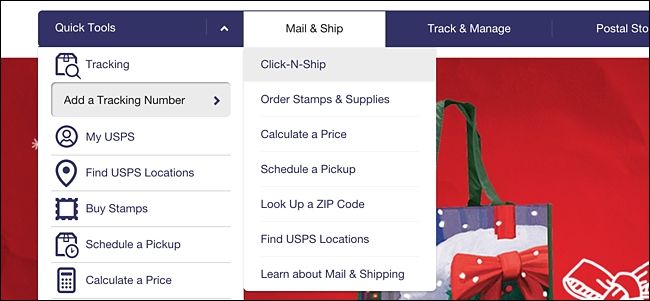 Страница Click-N-Ship с опциями отправки
