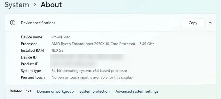 Раздел Система › Сведения о системе в Параметрах