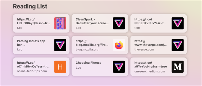 Reading List in Safari Start Page