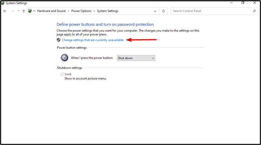 Кнопка изменения текущих недоступных параметров питания