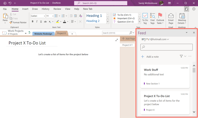 Панель ленты в OneNote с последними правками
