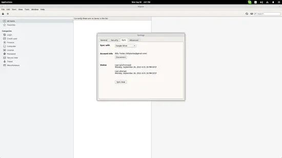 Configuración de sincronización en Enpass mostrando opciones de servicios cloud