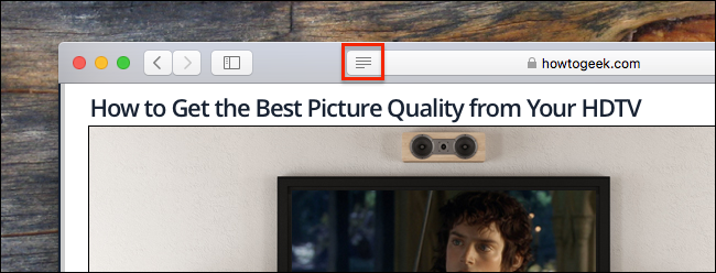 Кнопка режима чтения в адресной строке Safari на Mac
