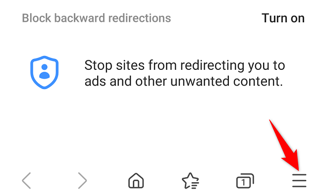 Меню браузера Samsung — три горизонтальные линии внизу справа