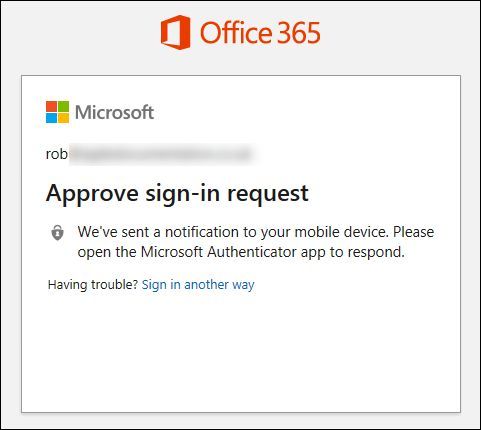 Страница подтверждения многофакторной аутентификации Office.