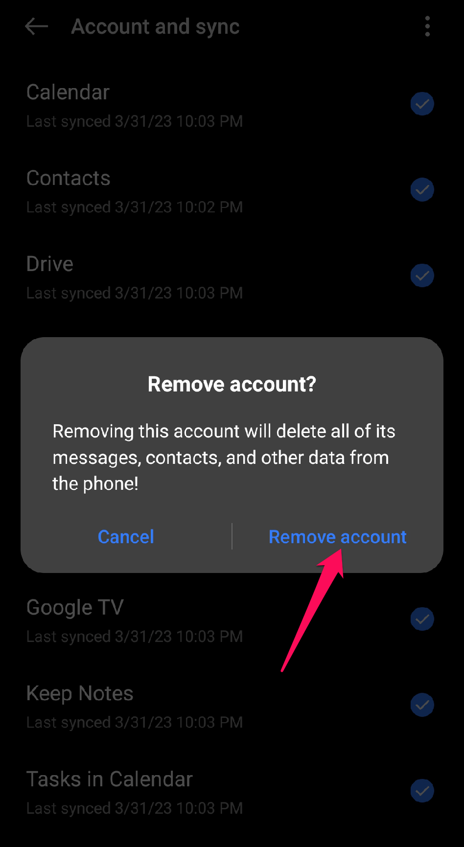 Подтверждение удаления аккаунта Google