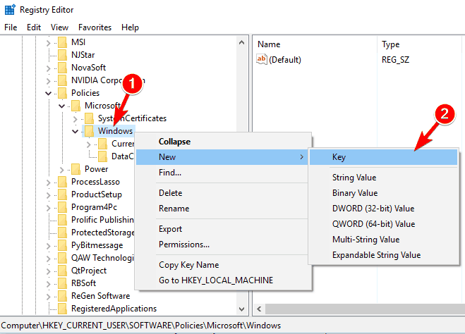 Создание ключа Explorer