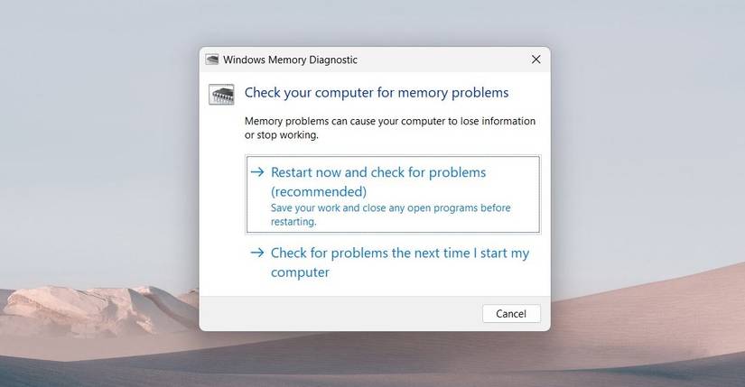 Запуск средства диагностики памяти Windows