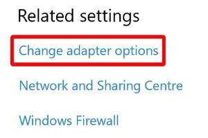 Voce Cambia opzioni scheda rete in Windows 10