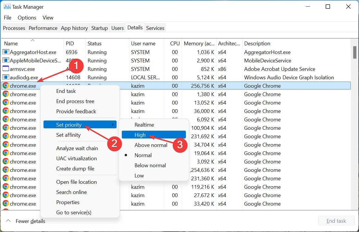 Установка приоритета процесса Chrome