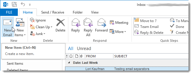Кнопка New Email на вкладке Home
