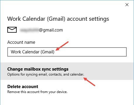 Параметры синхронизации почты и календаря