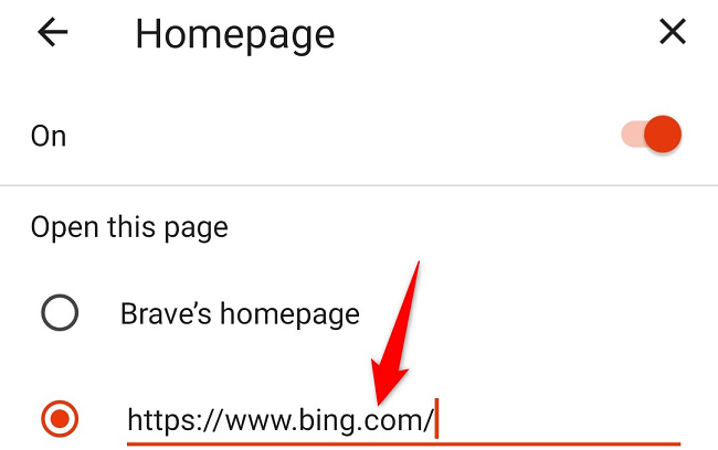 Ввод пользовательского URL в мобильном приложении Brave.