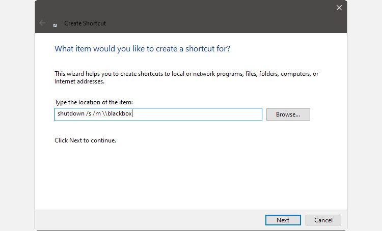 Создание ярлыка для удалённого выключения с помощью команды shutdown