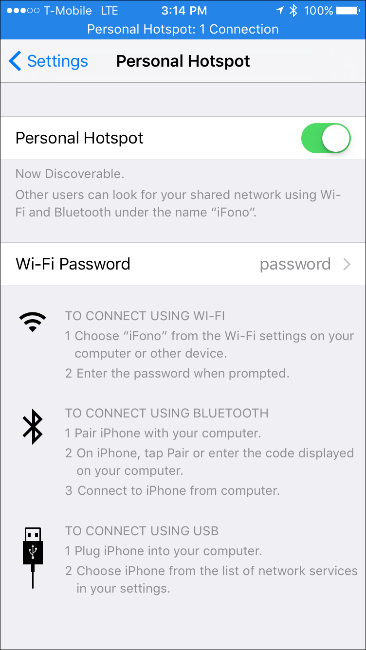 Индикация активных подключений на iPhone