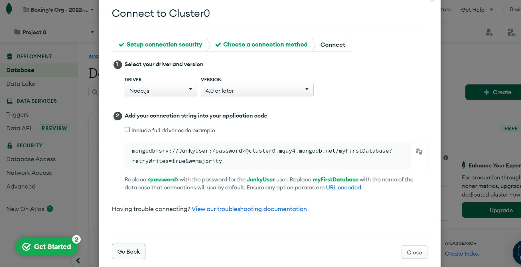 Выбор версии драйвера и опции включения примера кода