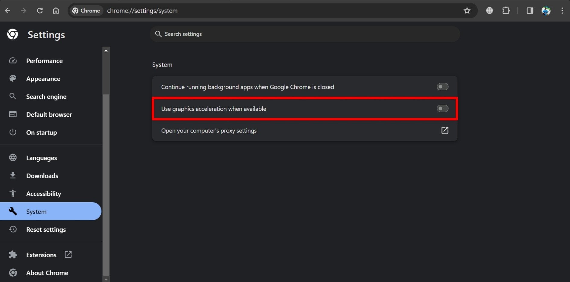 disable hardware acceleration in Chrome browser
