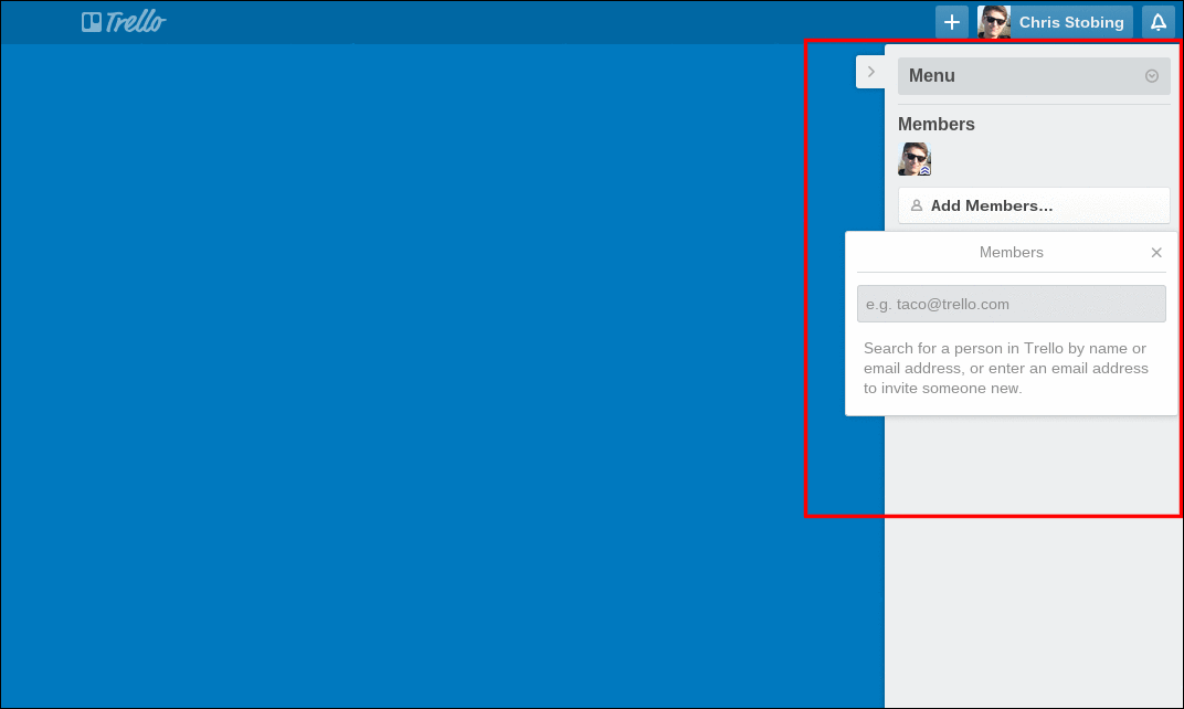 Показать меню с опцией управления участниками доски