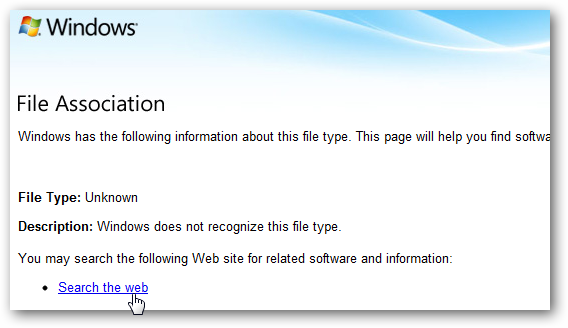 Диалог Windows при попытке открыть неизвестный файл