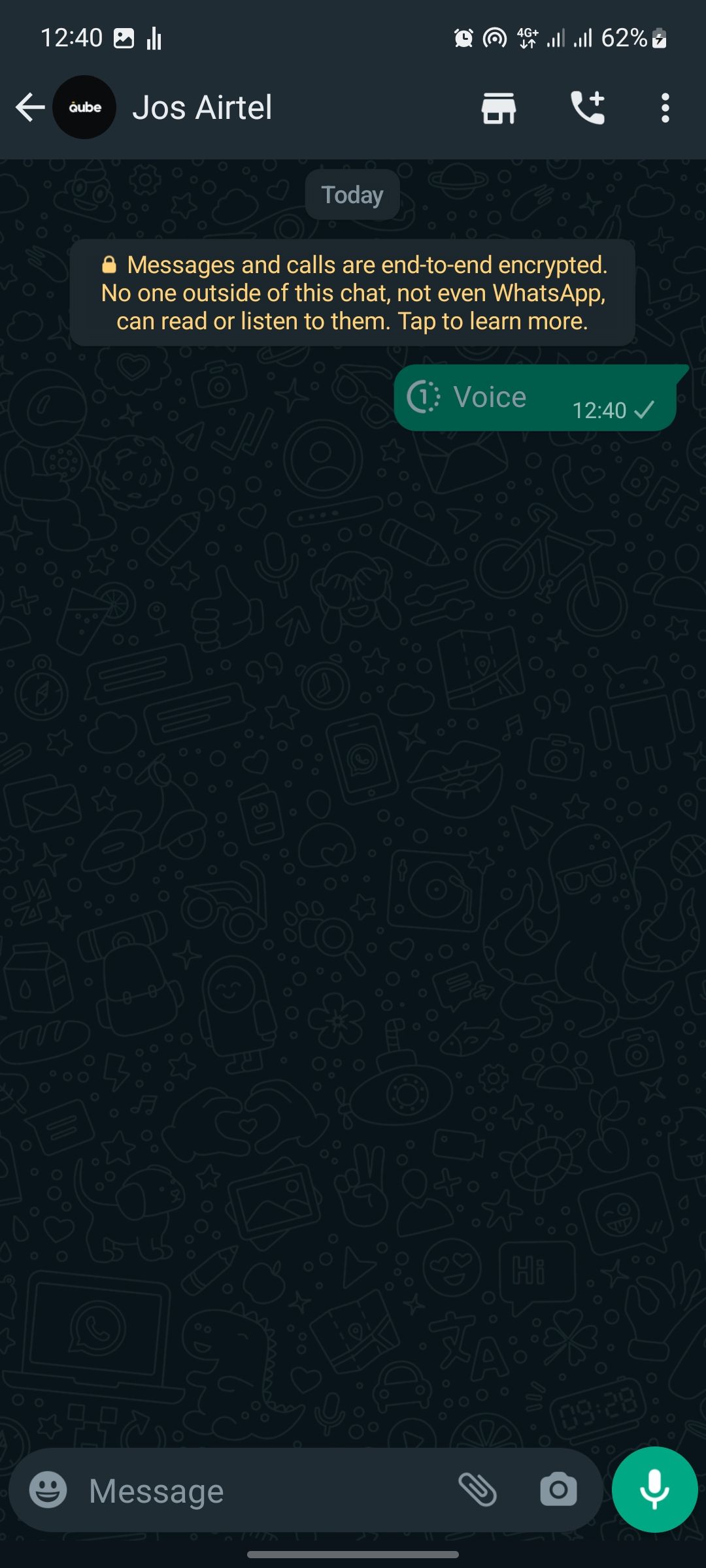 Скриншот отправленной голосовой заметки в режиме «просмотреть один раз»