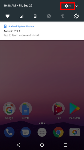 Панель уведомлений Android с иконкой настроек