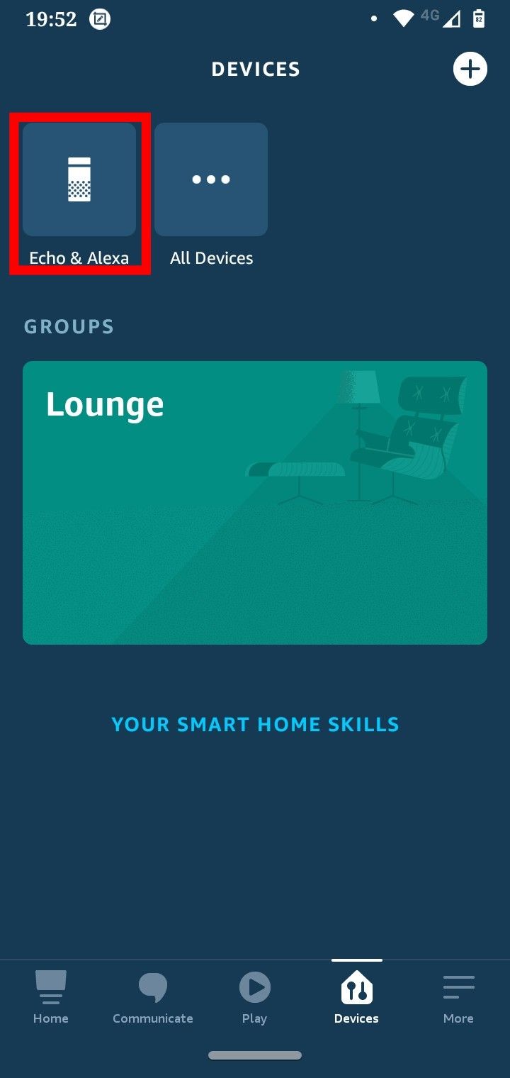 Меню Echo в приложении Alexa