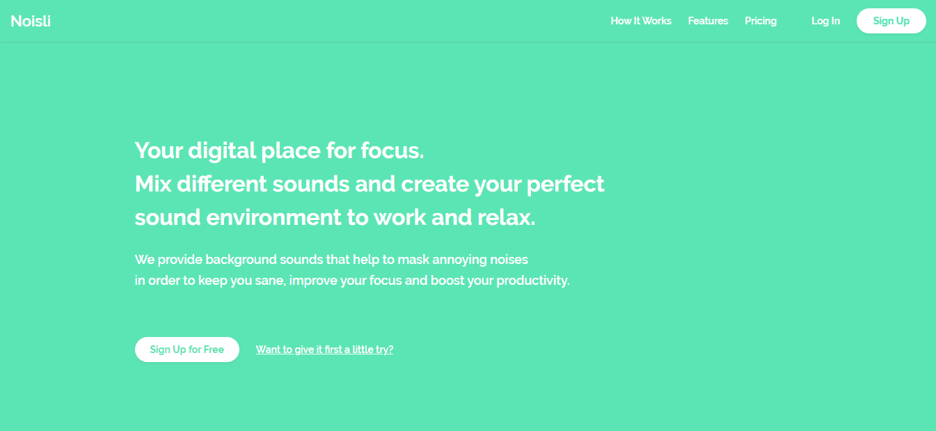Страница входа и регистрации Noisli