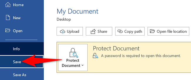 Выберите «Сохранить» в левой панели.