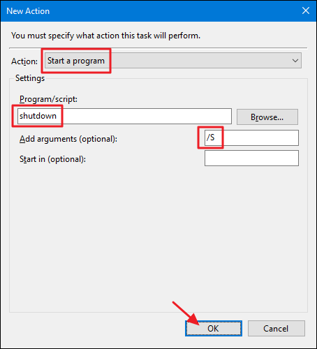 New Action — shutdown /S