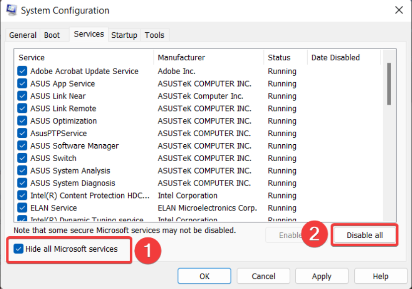 Nascondi servizi Microsoft e disabilita gli altri in msconfig