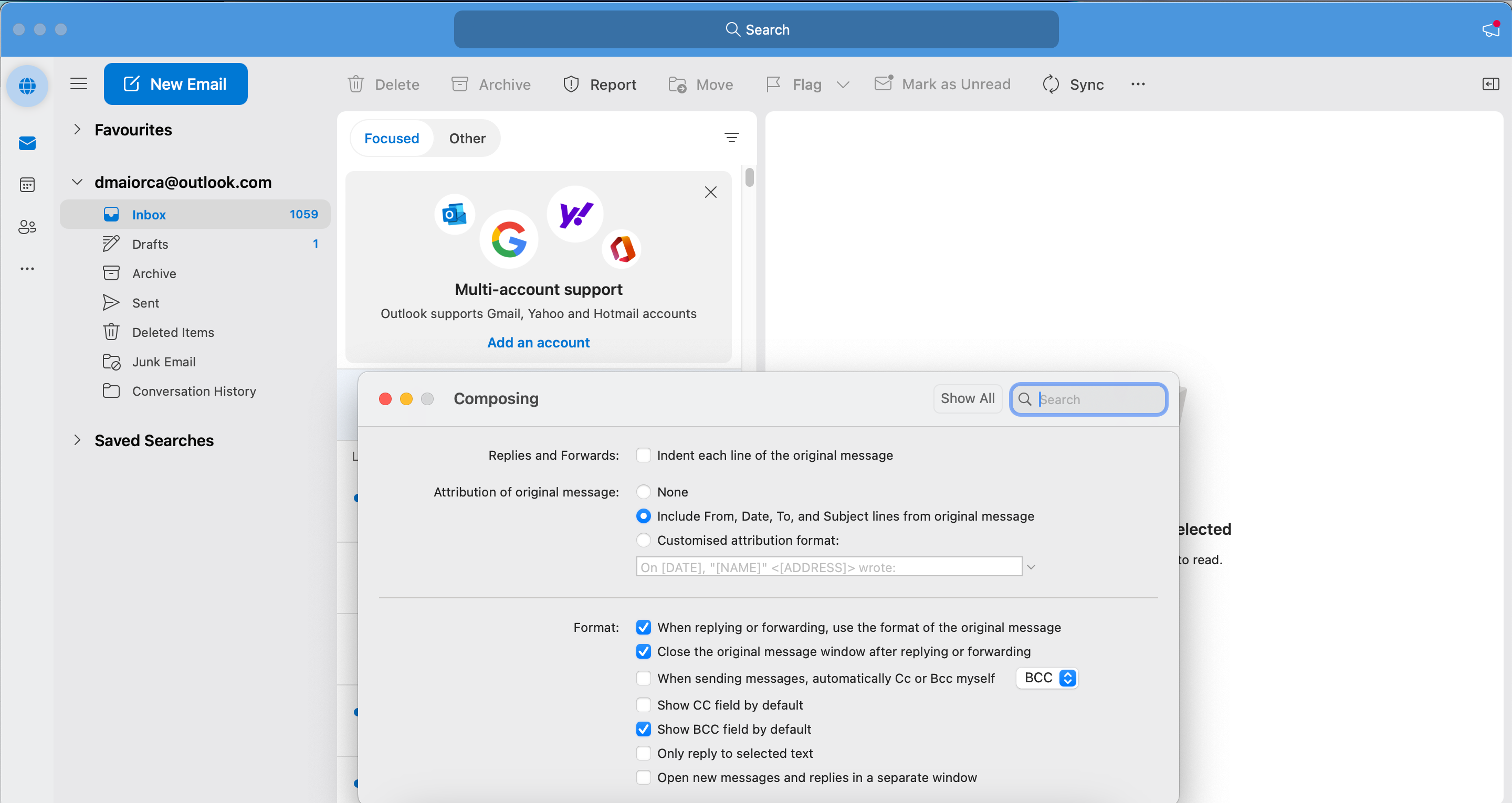 Опция показывать поле BCC по умолчанию в Microsoft Outlook