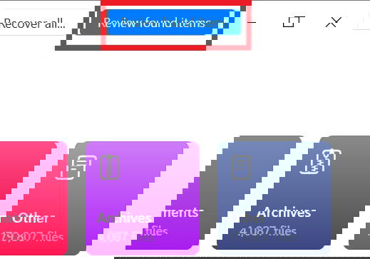 Кнопка «Review found items» в Disk Drill после завершения сканирования