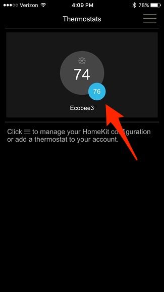 Меню управления термостатом Ecobee