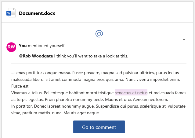 Пример уведомления по электронной почте о комментарии