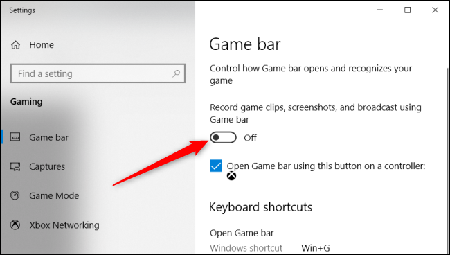 Окно настроек для разрешения записи Game Bar