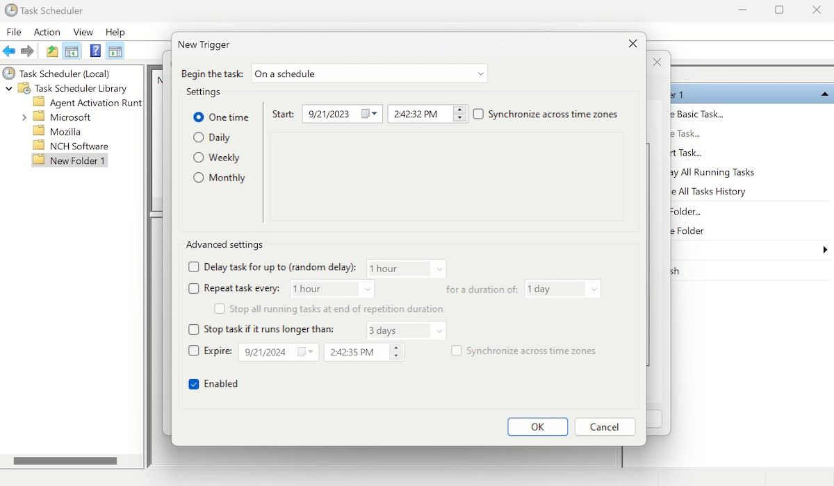 Окно создания нового тригера