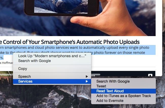 Результат: пример работы службы чтения текста вслух