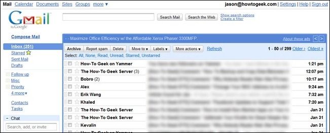 Окно настроек Gmail с подсекцией уведомлений рабочего стола