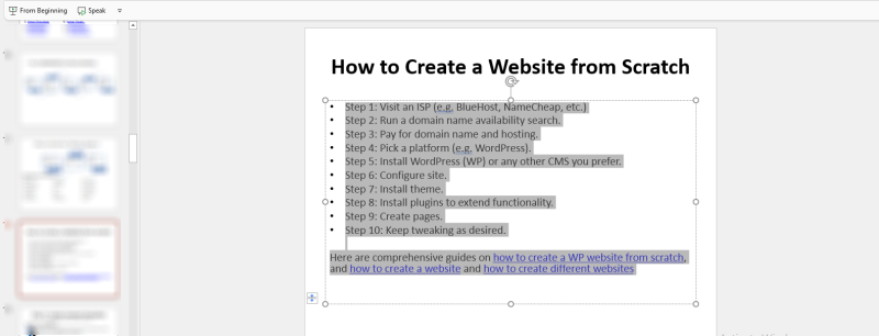 Select text to enable Speak