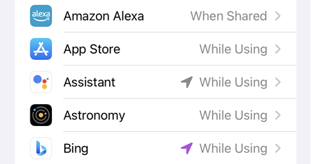 Доступ к местоположению у приложений.
