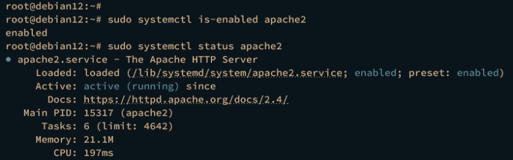 Проверка статуса Apache2